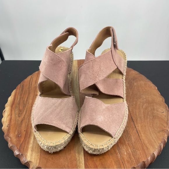 Jutelia Pink suede Leather Espadrilles Wedge 3” sandals sz 8 - Picture 2 of 6